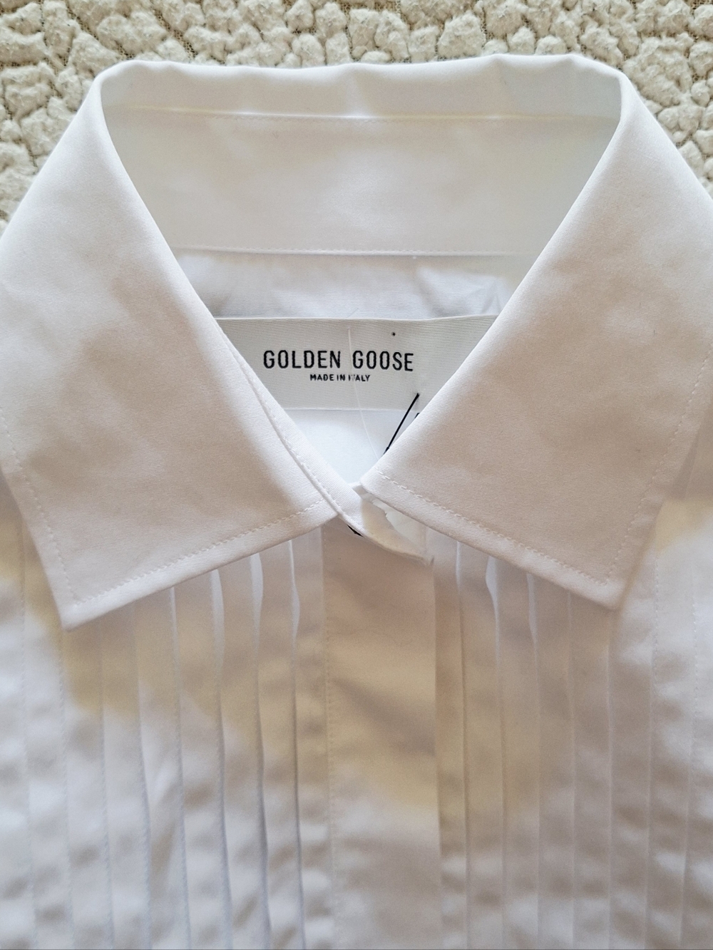 GOLDEN GOOSE Pintuck Bib Oversized Cotton Button-Up Shirt White XS Org $750 - Picture 10 of 16
